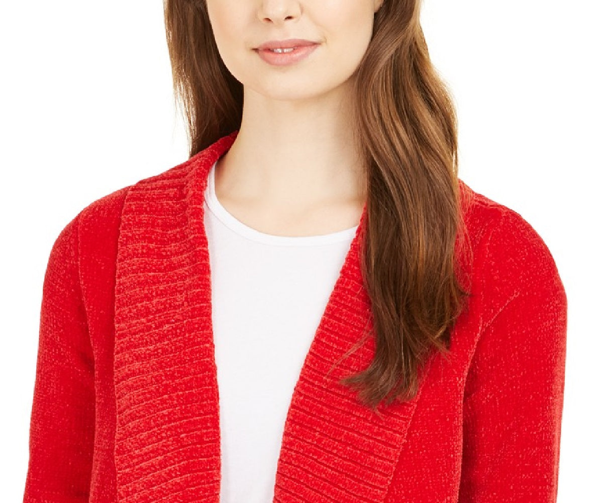 Cardigan feminino com gola xale e frente aberta, tamanho médio, vermelho, estilo &amp; co