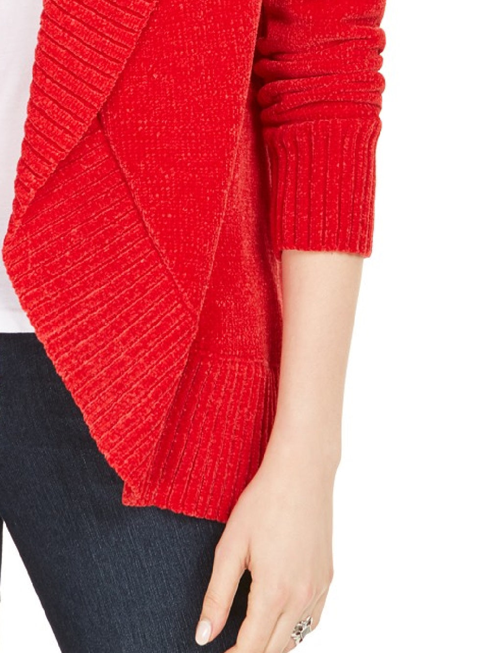 Cardigan feminino com gola xale e frente aberta, tamanho médio, vermelho, estilo &amp; co