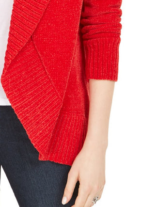 Cardigan feminino com gola xale e frente aberta, tamanho médio, vermelho, estilo &amp; co