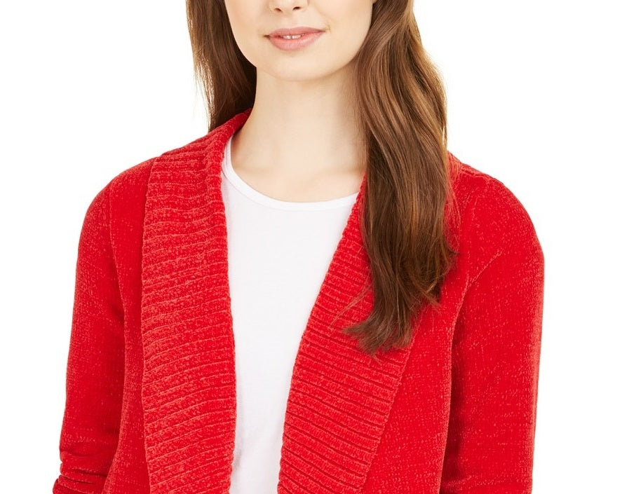 Cardigan feminino de malha chenille com gola xale estilo &amp; co, vermelho, tamanho extra grande