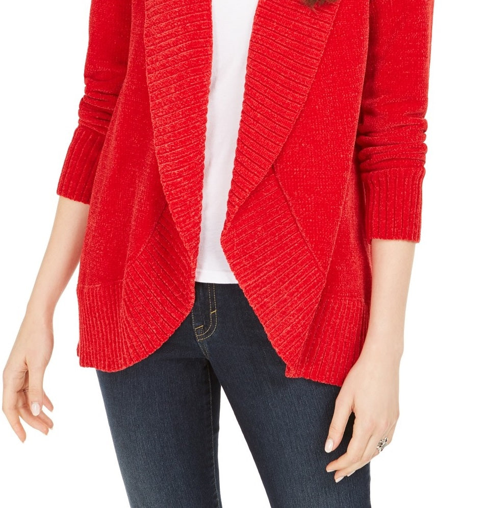 Cardigan feminino de malha chenille com gola xale estilo &amp; co, vermelho, tamanho extra grande
