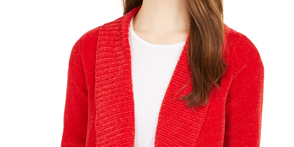 Cardigan feminino de malha chenille com gola xale estilo &amp; co, vermelho, tamanho extra pequeno
