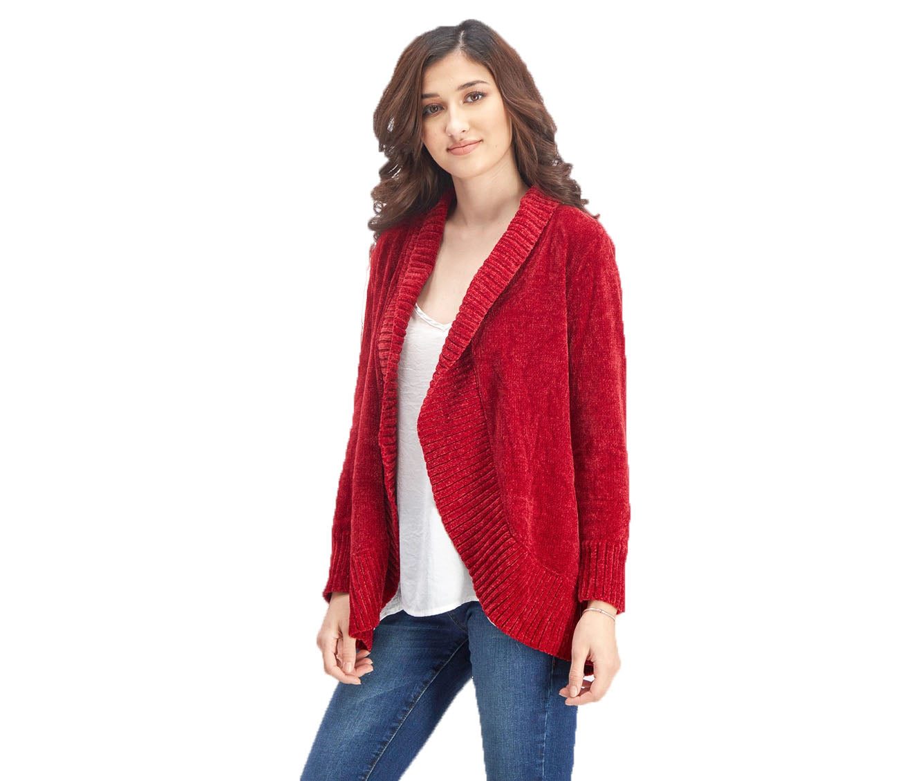 Cardigan feminino pequeno com gola xale e frente aberta, tamanho pequeno, vermelho, estilo &amp; co