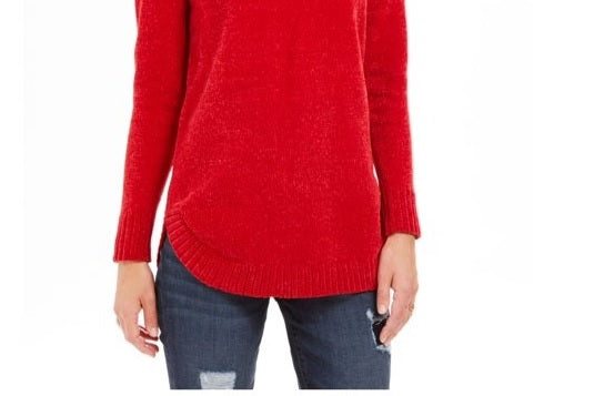 Suéter feminino texturizado de manga comprida com gola alta, tamanho pequeno e grande, vermelho, estilo &amp; co