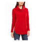 Suéter feminino texturizado de manga comprida com gola alta, tamanho pequeno e grande, vermelho, estilo &amp; co