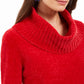 Suéter feminino texturizado de manga comprida com gola alta, tamanho pequeno e grande, vermelho, estilo &amp; co