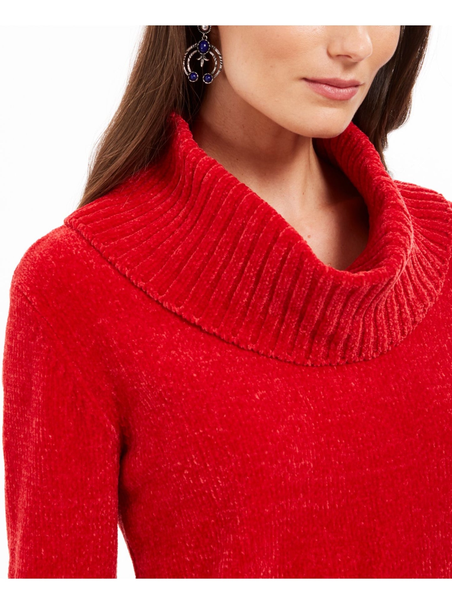 Suéter feminino texturizado de manga comprida com gola alta, tamanho pequeno e grande, vermelho, estilo &amp; co