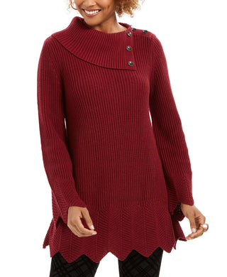 Suéter canelado com bainha recortada feminino Style &amp; Co, vermelho escuro, tamanho extra grande