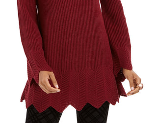 Suéter canelado com bainha recortada feminino Style &amp; Co, vermelho escuro, tamanho extra grande