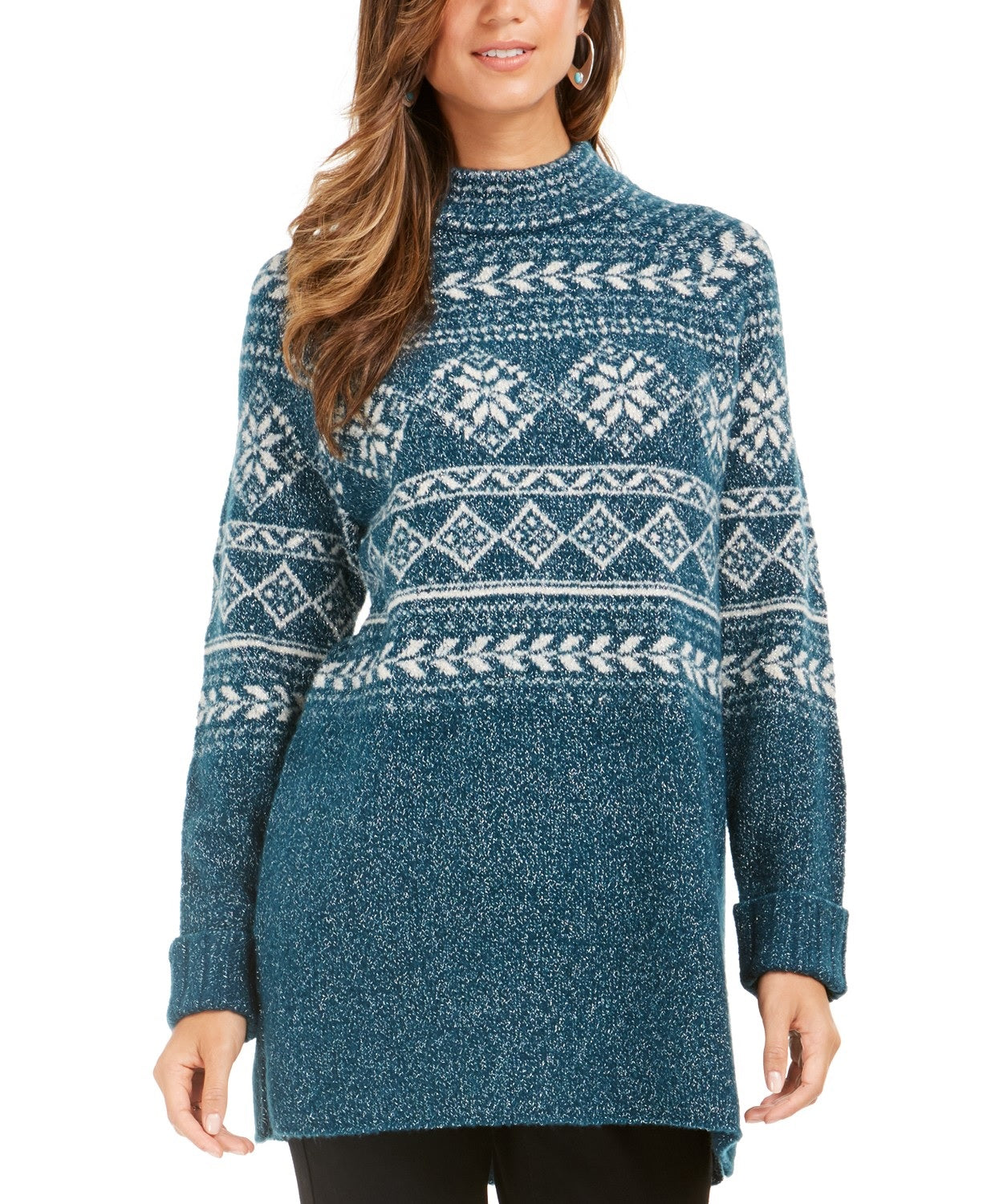 Suéter túnica feminino Fair Isle Fi Dark Kale tamanho extra pequeno