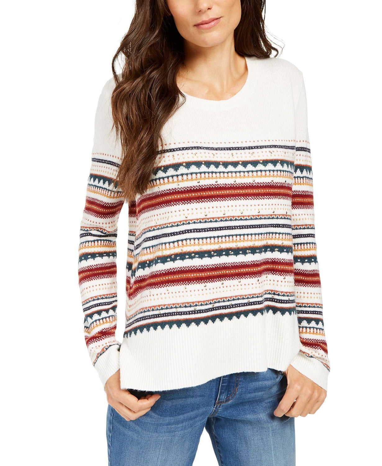 Suéter listrado com tachas feminino Style &amp; Co, bege, tamanho grande