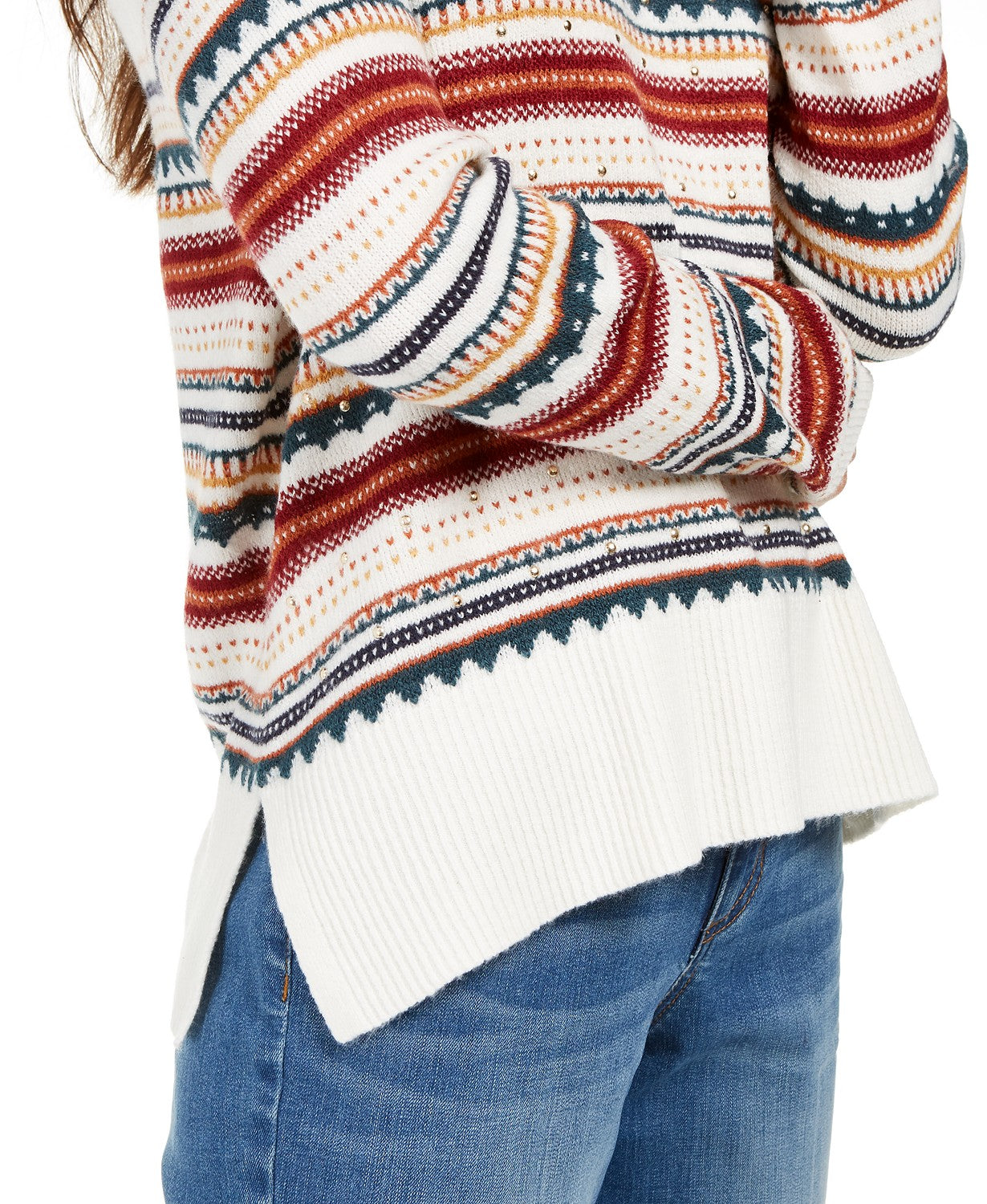 Suéter listrado com tachas feminino Style &amp; Co, branco, tamanho X-G