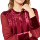 Blusa feminina Alfani com botões frontais e acabamento em veludo, vinho, tamanho médio