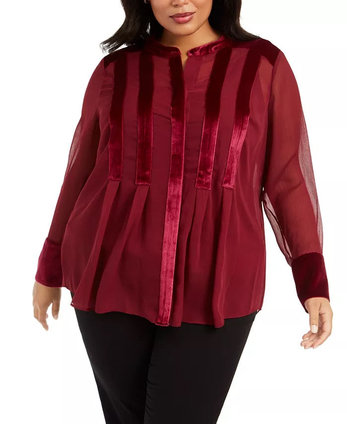 Blusa Alfani Feminina Plus Velvet com Acabamento Vinho Tamanho 1X