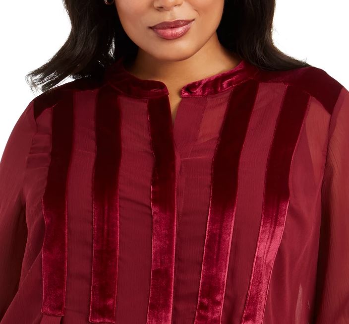 Blusa Alfani Feminina Plus Velvet com Acabamento Vinho Tamanho 1X