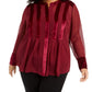 Blusa feminina Alfani Plus Size com acabamento em veludo, vermelha, tamanho X-Large