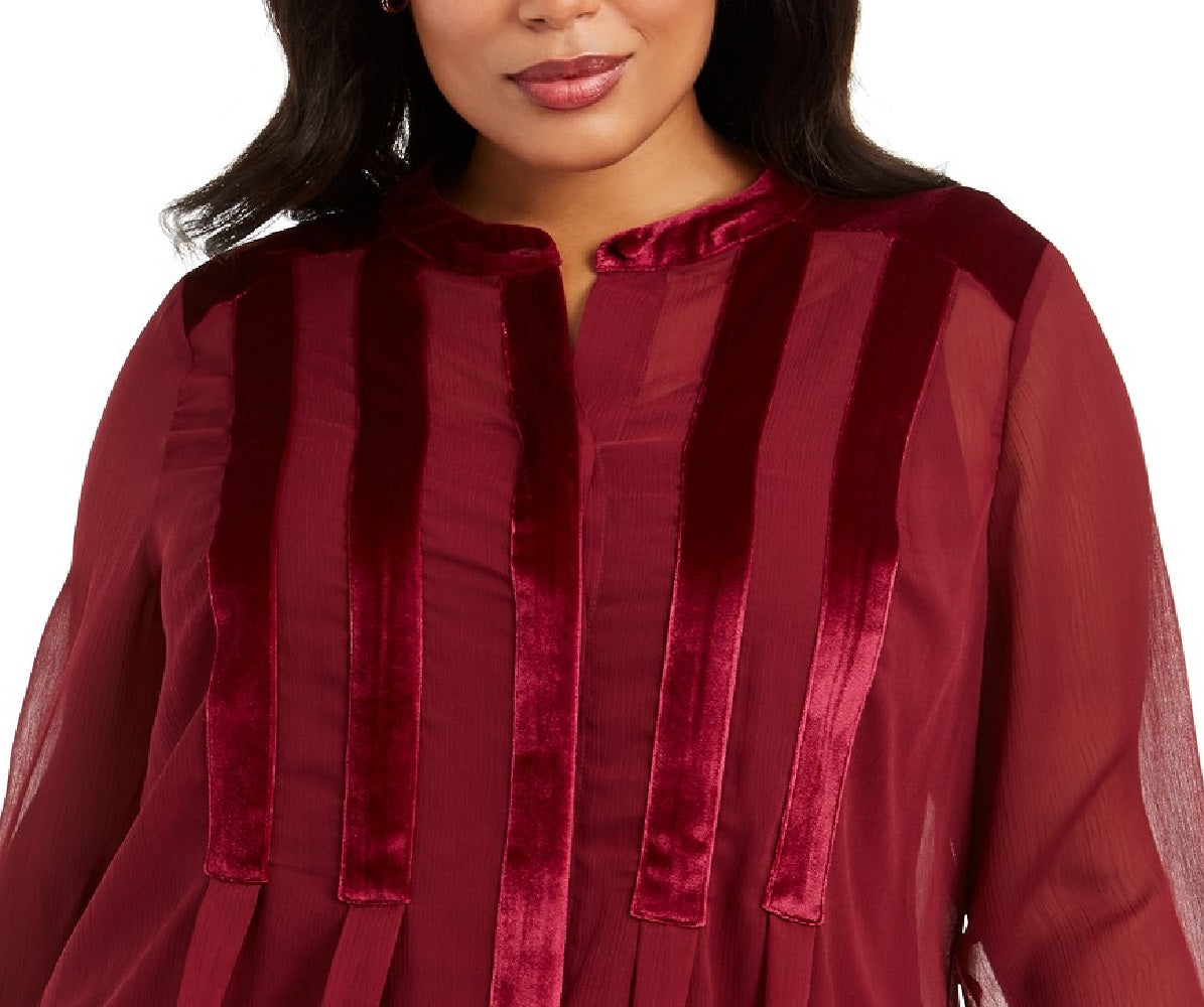 Blusa feminina Alfani Plus Size com acabamento em veludo, vinho, tamanho 3X