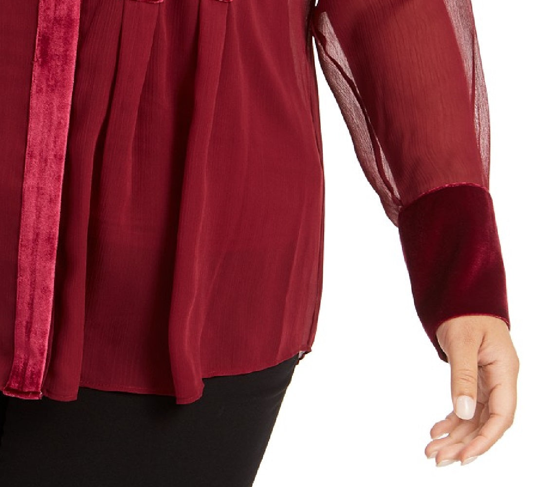 Blusa feminina Alfani Plus Size com acabamento em veludo, vinho, tamanho 3X