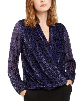Alfani Women's Printed Burnout Surplice Top Purple Size 2 Extra Large