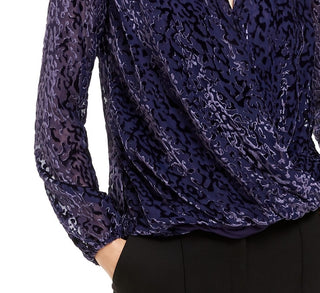 Alfani Women's Printed Burnout Surplice Top Purple Size 2 Extra Large