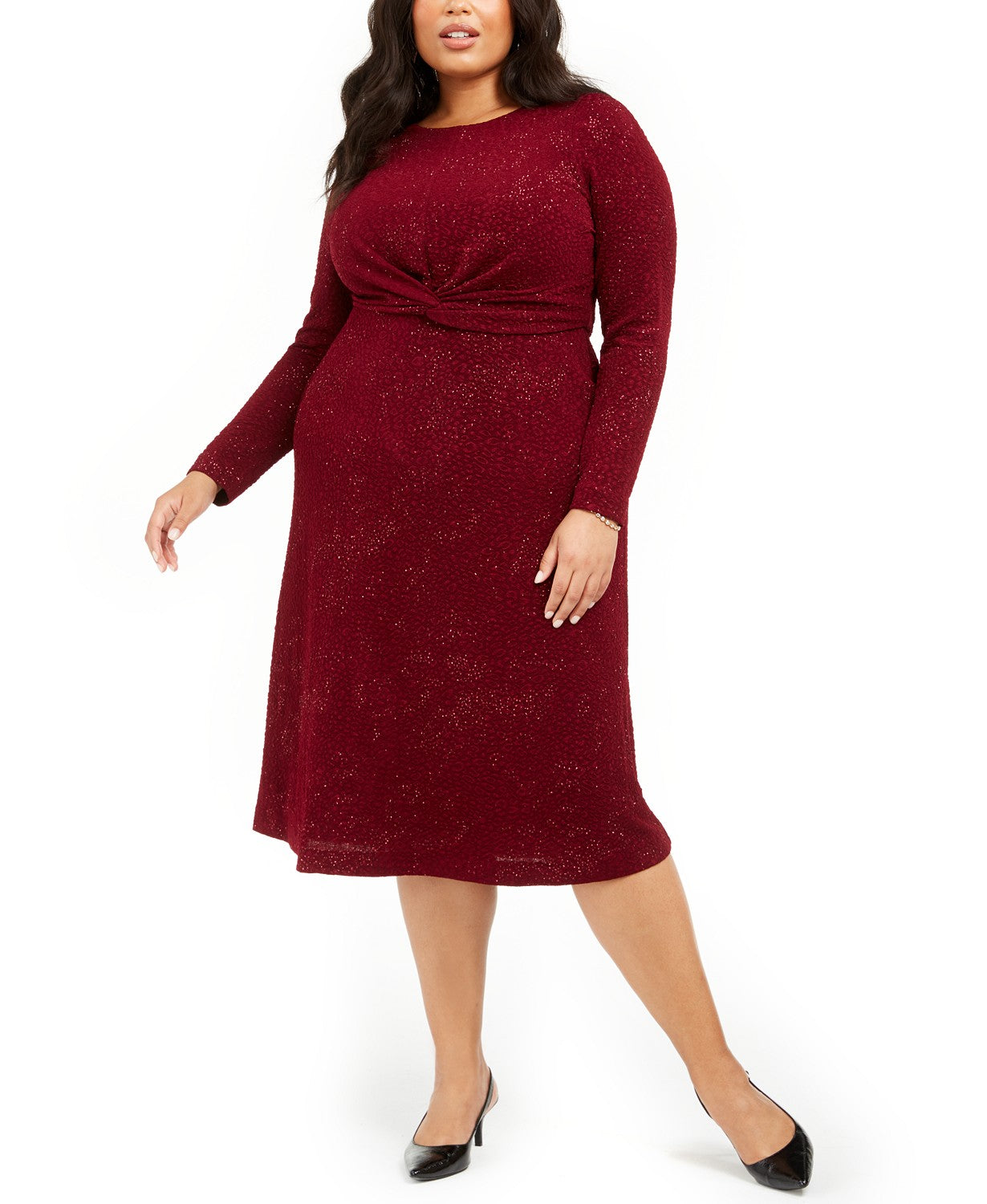 Vestido Alfani Plus Size Feminino com Cintura Torcida Vinho Tamanho XXG