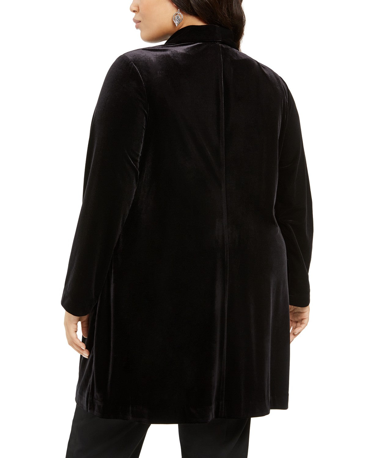 Jaqueta longa de veludo aberta na frente, tamanho grande, feminina, Alfani, preta, tamanho 0X