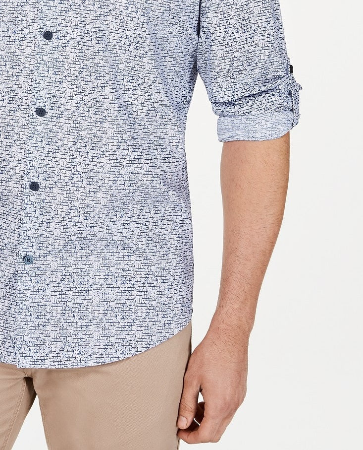 Camisa Alfani Masculina com Estampa Geoestática, Branca Brilhante, Tamanho Grande