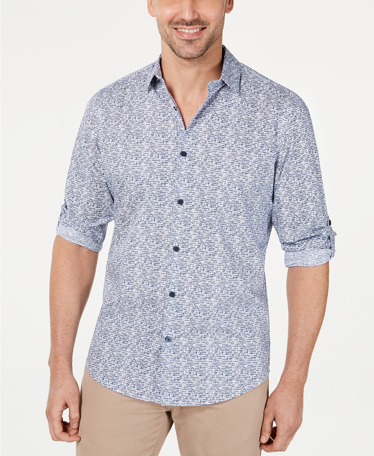 Camisa Alfani Masculina com Estampa Geoestática Branca Tamanho P