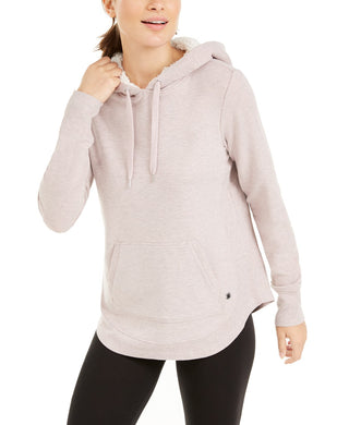 Ideology Moletom feminino Sherpa com capuz e bainha redonda, cinza, tamanho extra grande