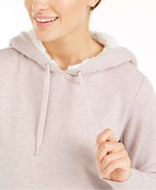 Ideology Moletom feminino Sherpa com capuz e bainha redonda, cinza, tamanho extra grande
