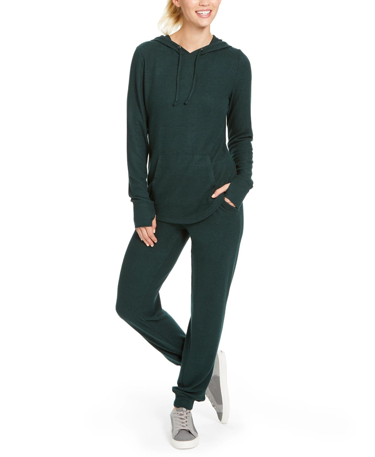 Moletom com capuz feminino Ideology Mushy-Knit verde escuro tamanho pequeno