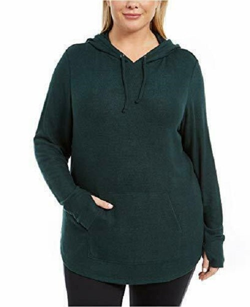 Ideology Moletom feminino plus size com abertura para polegar, verde, tamanho 1X