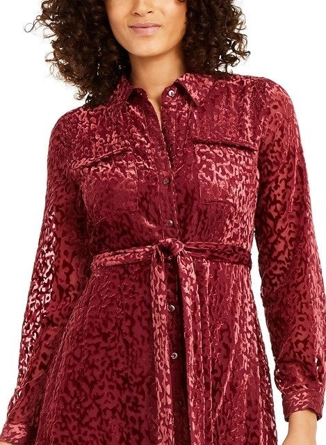 Vestido-camisa feminino Alfani Velvet Burnout com cinto, marrom, tamanho 8