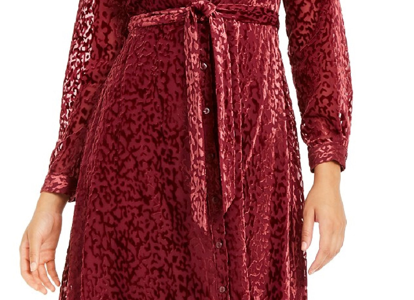 Camisa feminina Alfani Velvet Burnout com cinto, vinho, tamanho 12