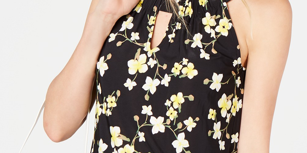 INC International Concepts Top Halter Estampado com Decote em Fechadura Feminino Amarelo Escuro Tamanho Extra Grande