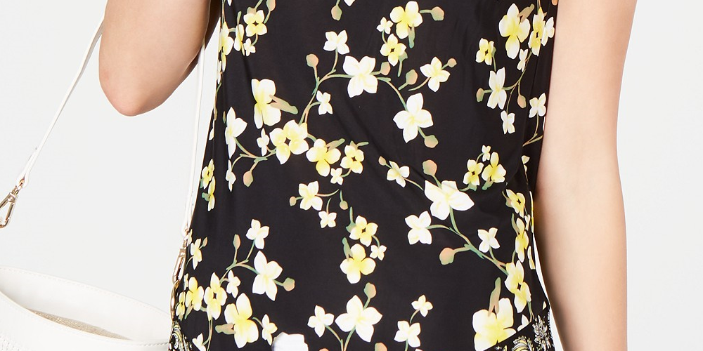 INC International Concepts Top Halter Estampado com Decote em Fechadura Feminino Amarelo Escuro Tamanho Extra Grande