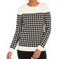 Suéter feminino Charter Club Petite Houndstooth com botões e ombros de fora, preto, tamanho médio