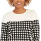 Suéter feminino Charter Club Petite Houndstooth com botões e ombros de fora, preto, tamanho médio