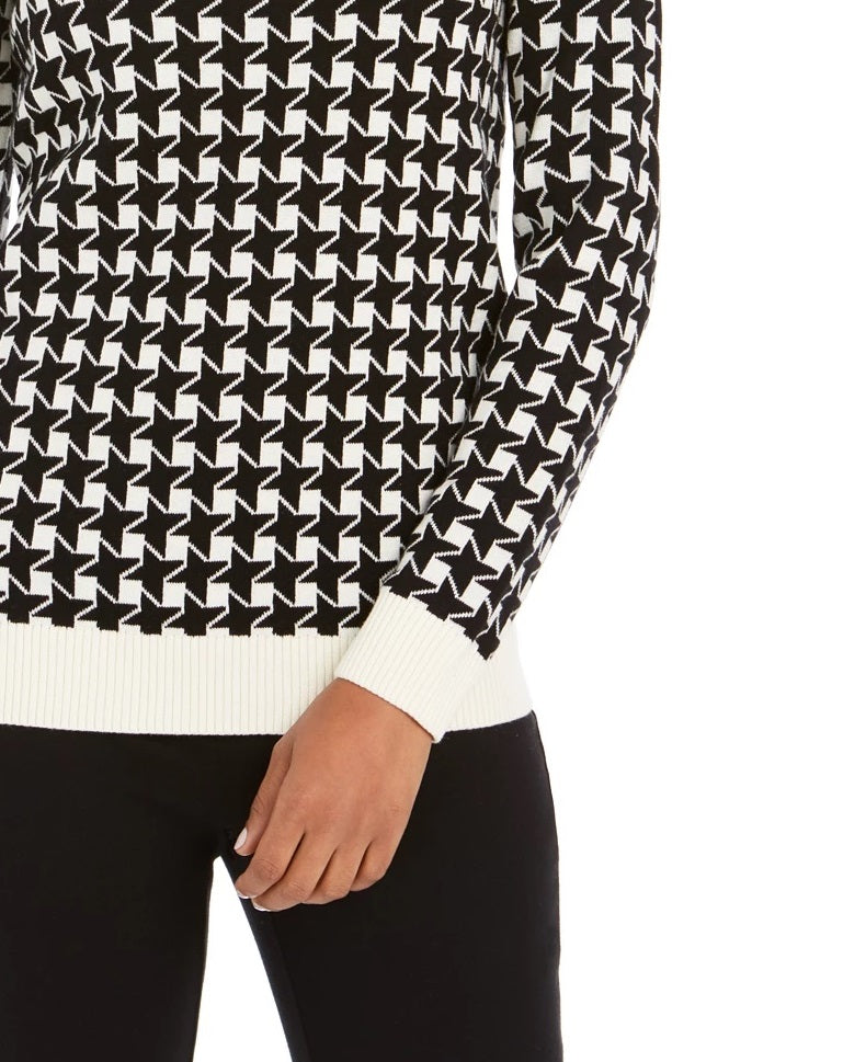 Suéter feminino Charter Club Petite Houndstooth com botões e ombros de fora, preto, tamanho pequeno e pequeno