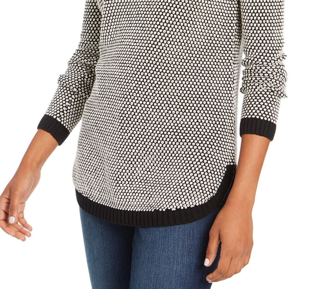 Suéter texturizado com acabamento contrastante feminino Charter Club, preto, tamanho médio