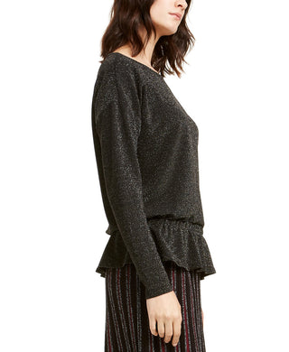 Top peplum metálico feminino Alfani, preto, tamanho médio