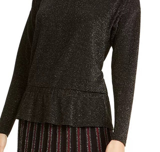 Top peplum metálico feminino Alfani, preto, tamanho extragrande