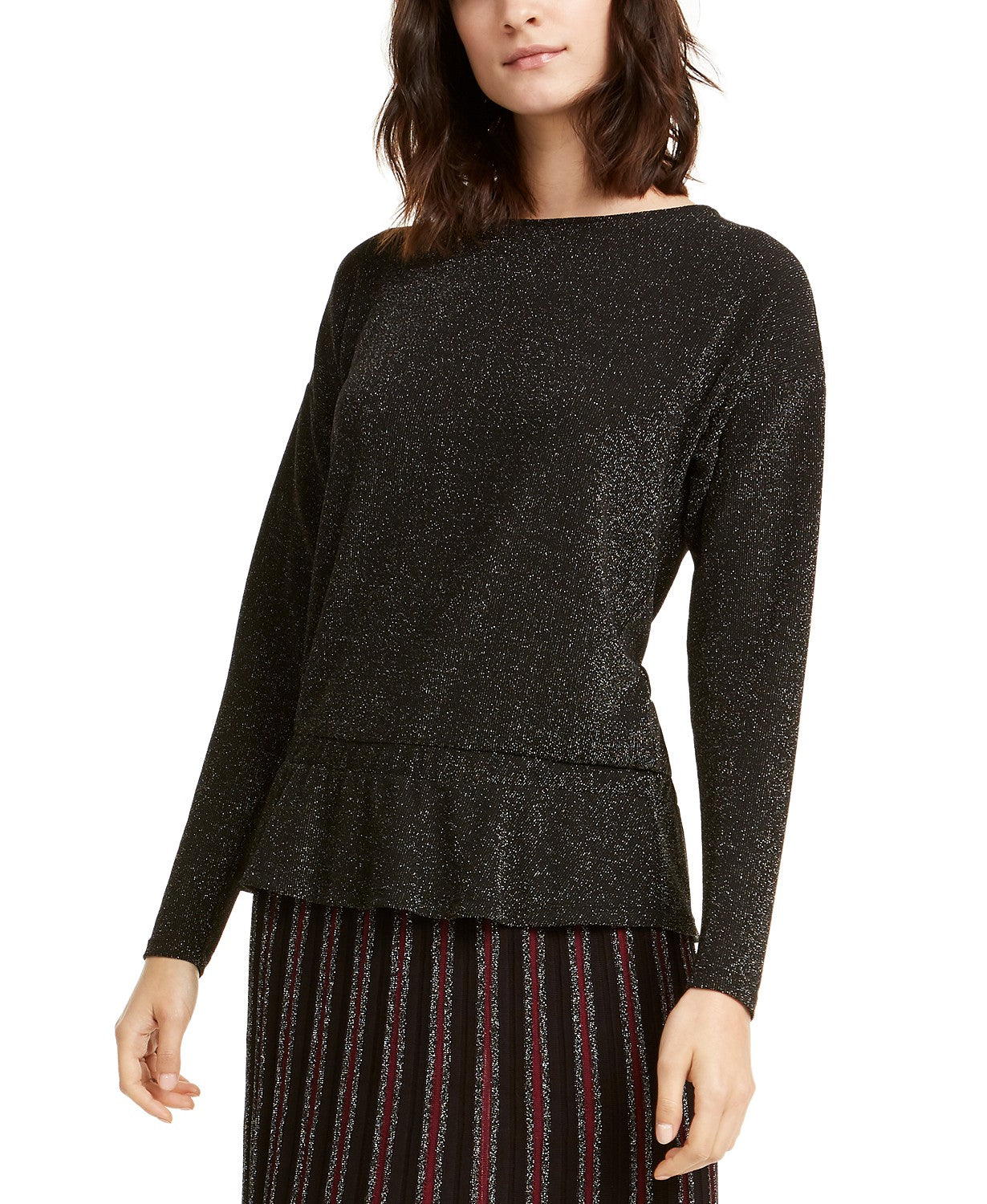 Top peplum metálico feminino Alfani, tamanho médio, cinza, grande