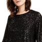 Top Alfani Feminino Petite com Lantejoulas e Manga Sino Preto Tamanho Petite