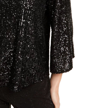 Top Alfani Feminino Petite com Lantejoulas e Manga Sino Preto Tamanho Petite