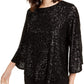 Top Alfani Feminino Petite com Lantejoulas e Manga Sino Preto Tamanho Petite