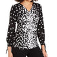 Blusa feminina Alfani com mangas franzidas e amarração, preta, tamanho pequeno
