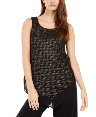 Blusa feminina Alfani metálica com bainha pontuda, preta, tamanho médio