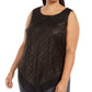 Top feminino Alfani plus size com bainha em V e fios metálicos, preto, tamanho XX-G