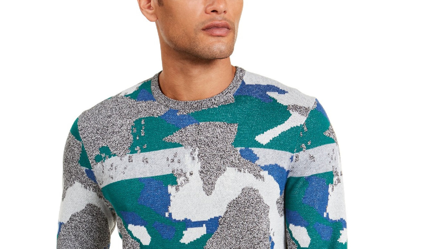 Suéter masculino Alfani Abstract Jacquard com gola redonda, cinza, tamanho 2, extra grande